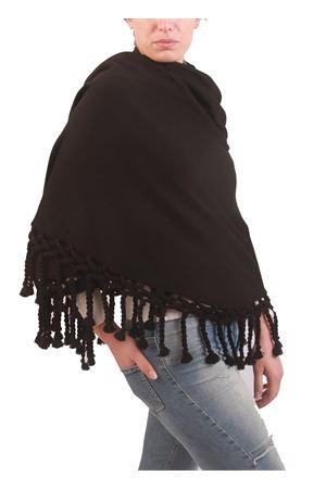 Handmade wool stole with fringes black Art Tricot | SCIALLE GRANDE FRANGENERO